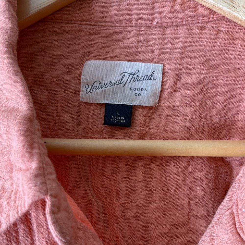 Pastel Orange/Coral Button Down Shirt 100% Cotton Lightweight Casual Top XL - Picture 3 of 9